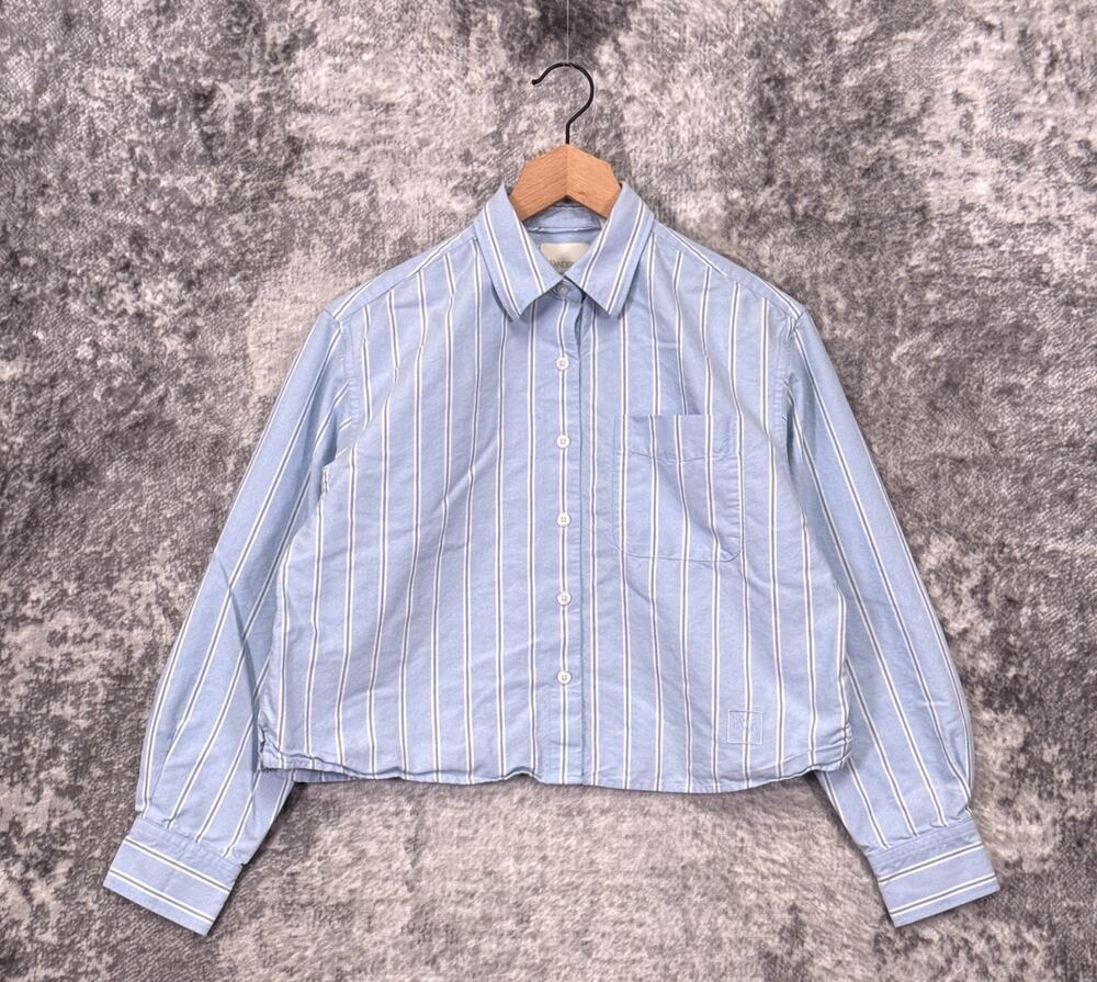 JW Anderson x Uniqlo Shirt XS Womens Boxy Crop Oxford Blue Striped Oversized